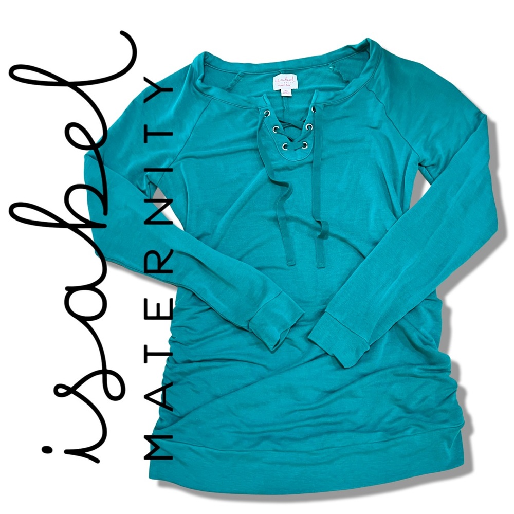 INGRID & ISABEL Maternity 3/4 Sleeve Lace-Up Sweatshirt - Picture 2 of 10